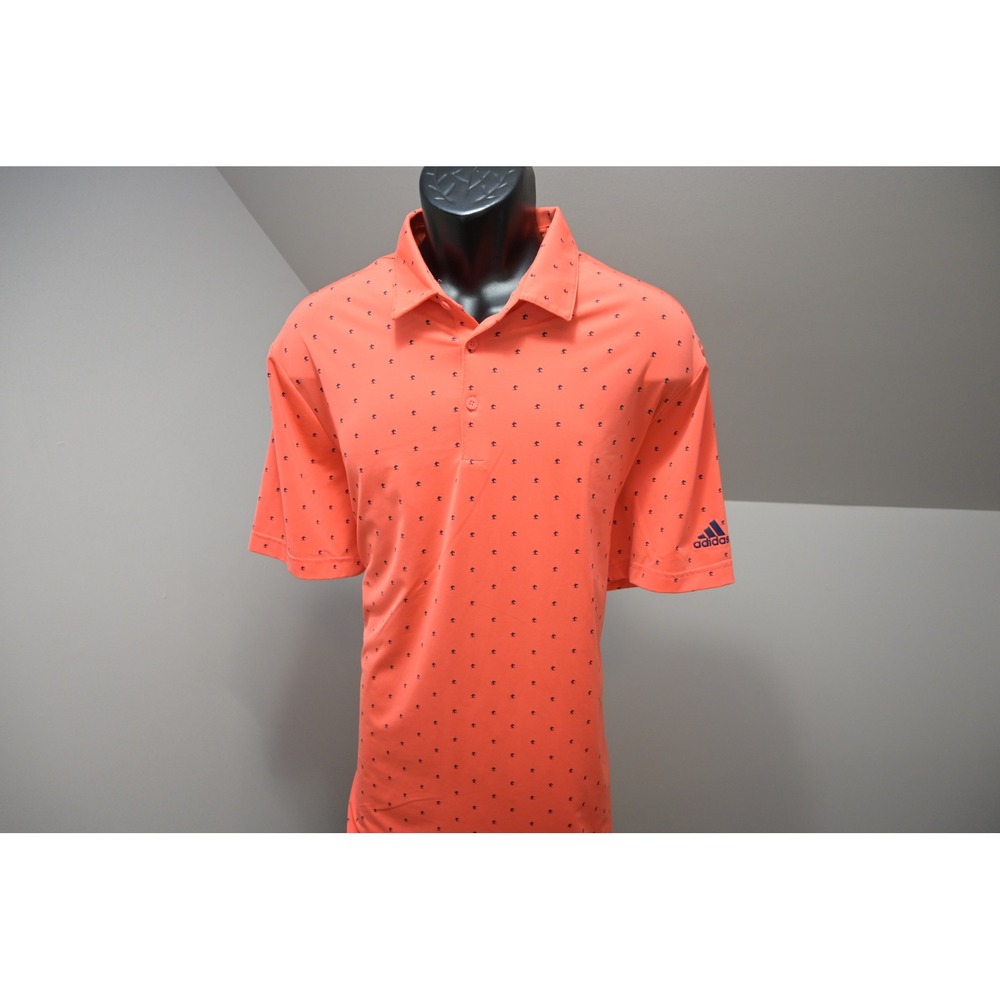 Adidas Golf Polo Men XL Orange Palm Tree Print Primegreen Performance Shirt - Picture 2 of 11
